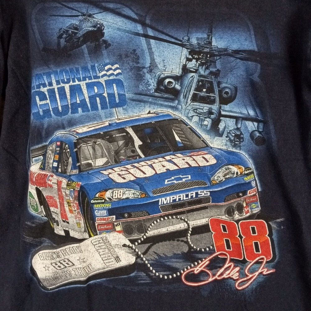 Vintage Dale Jr Mens Shirt Blue Car Racing Logo National Guard Chase Authentic M - Picture 3 of 11